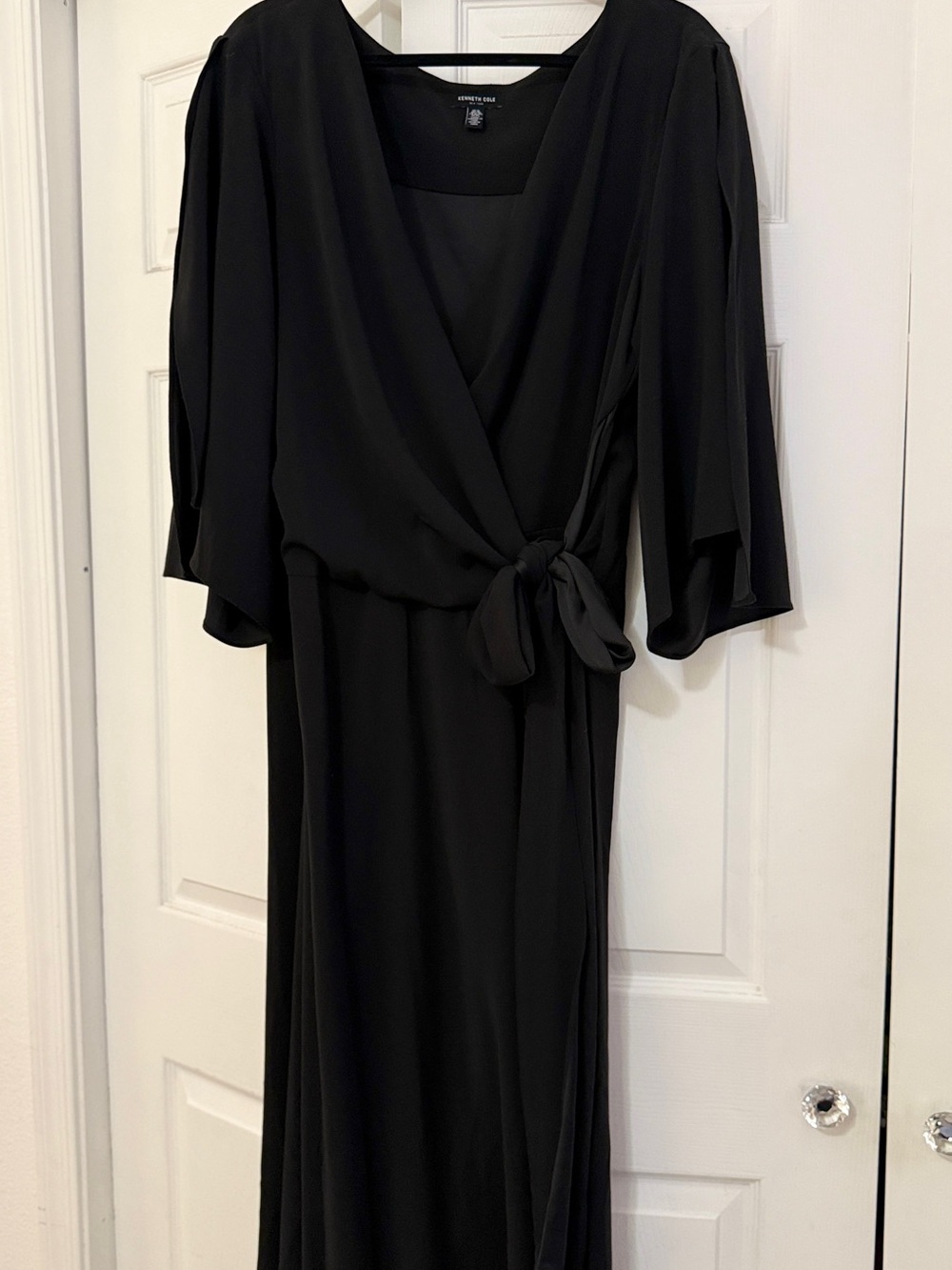 Kenneth Cole Black Wrap Midi Dress with Tie Waist